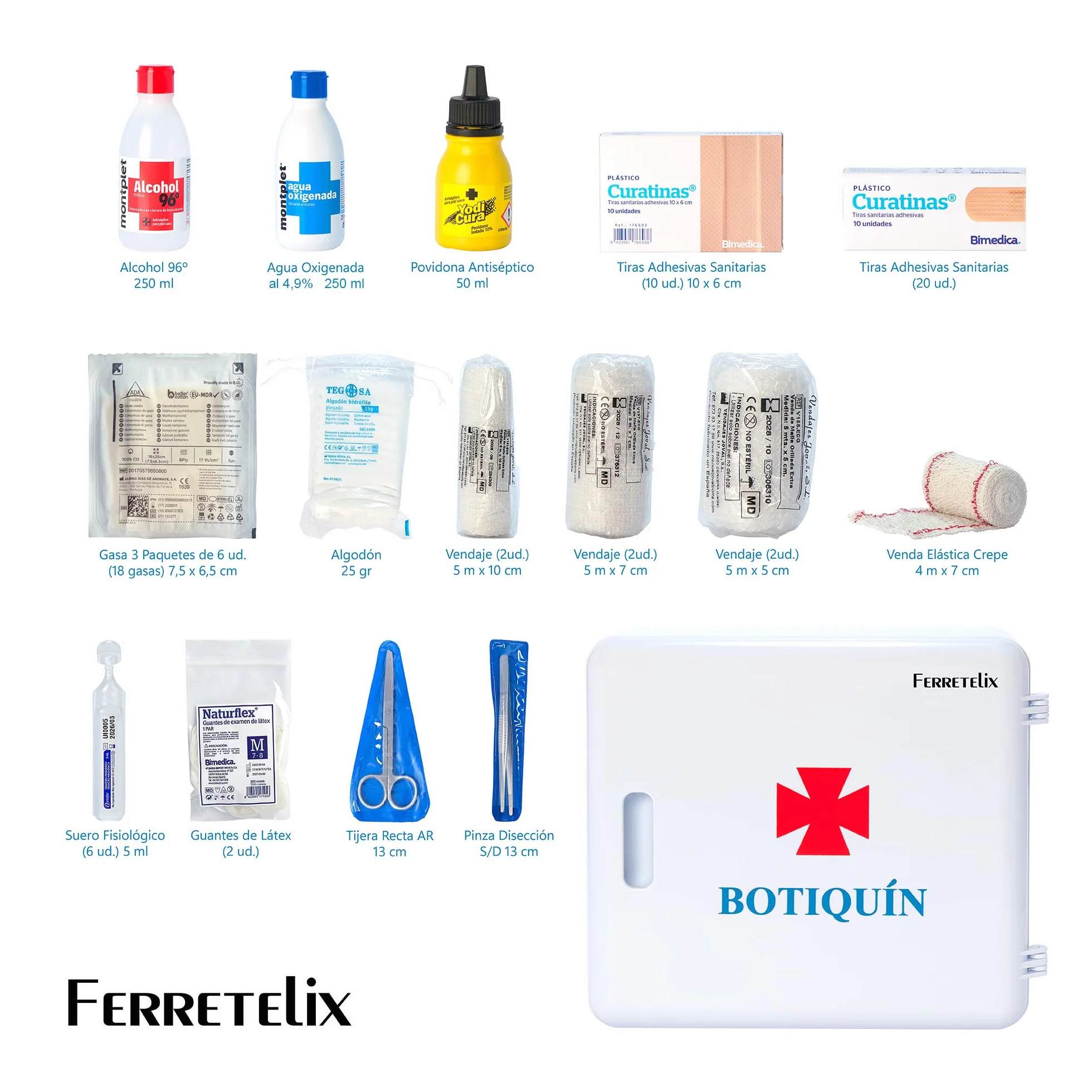 FERRETELIX® Botiquín de Primeros Auxilios Completo con Armario de Pared Homologado
