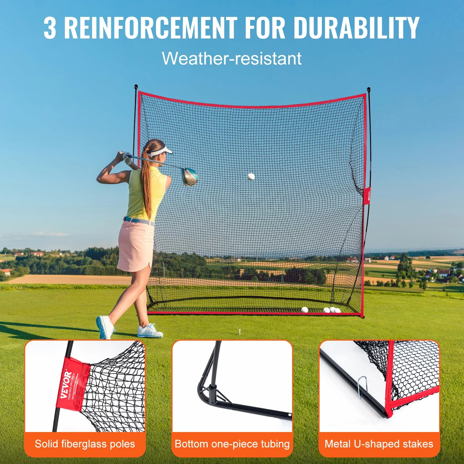 VEVOR Red de Práctica de Golf 2390x900x2140 mm Marco de Fibra de Vidrio Portátil con Bolsa de Transporte