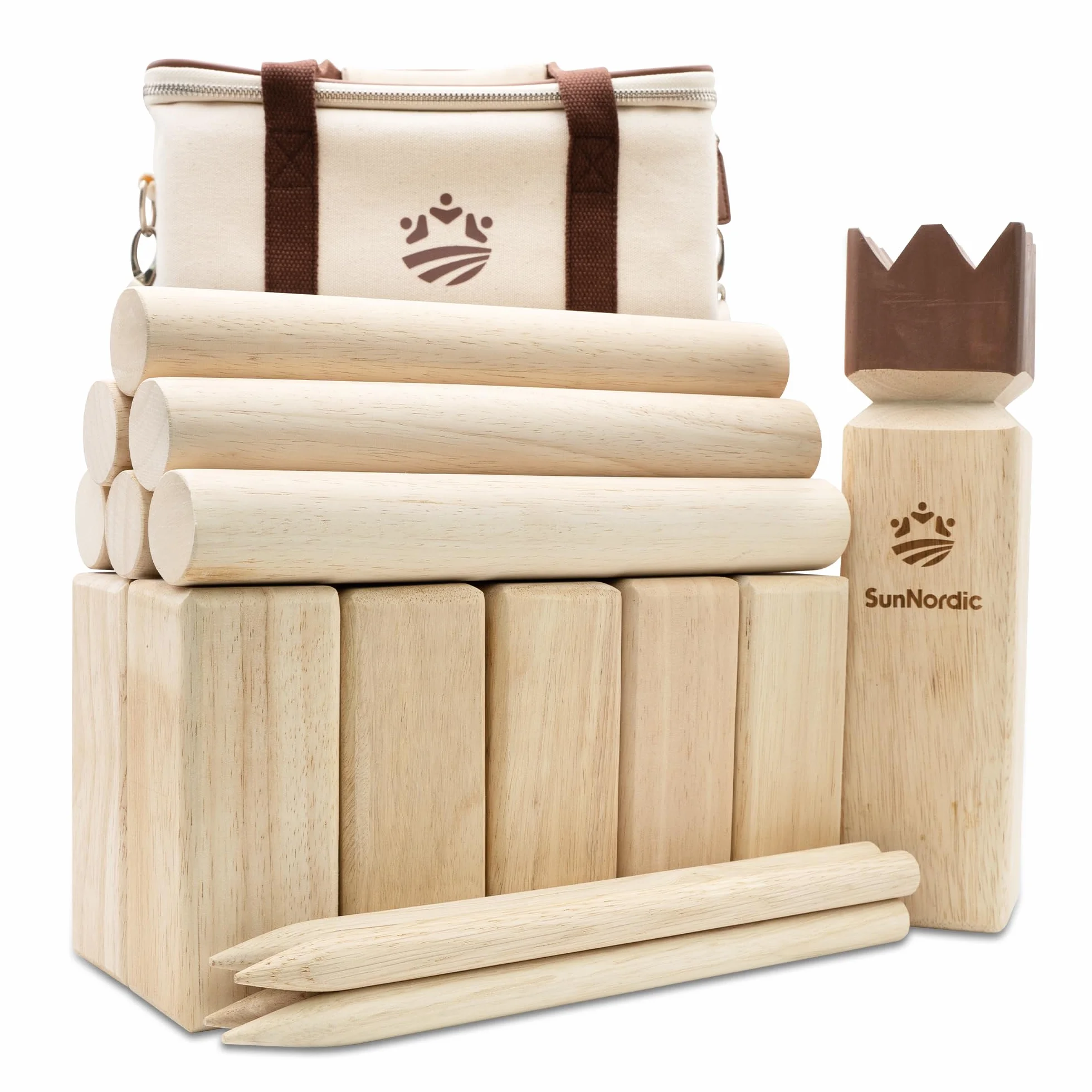 SunNordic Kubb Juego de Lanzamiento Vikingo, Juego de ajedrez Sueco Hecho de Madera de Caucho de, Incluye Bolsa de Lona e Instrucciones de Juego, Juego Robusto de Kubb Yard para niños y