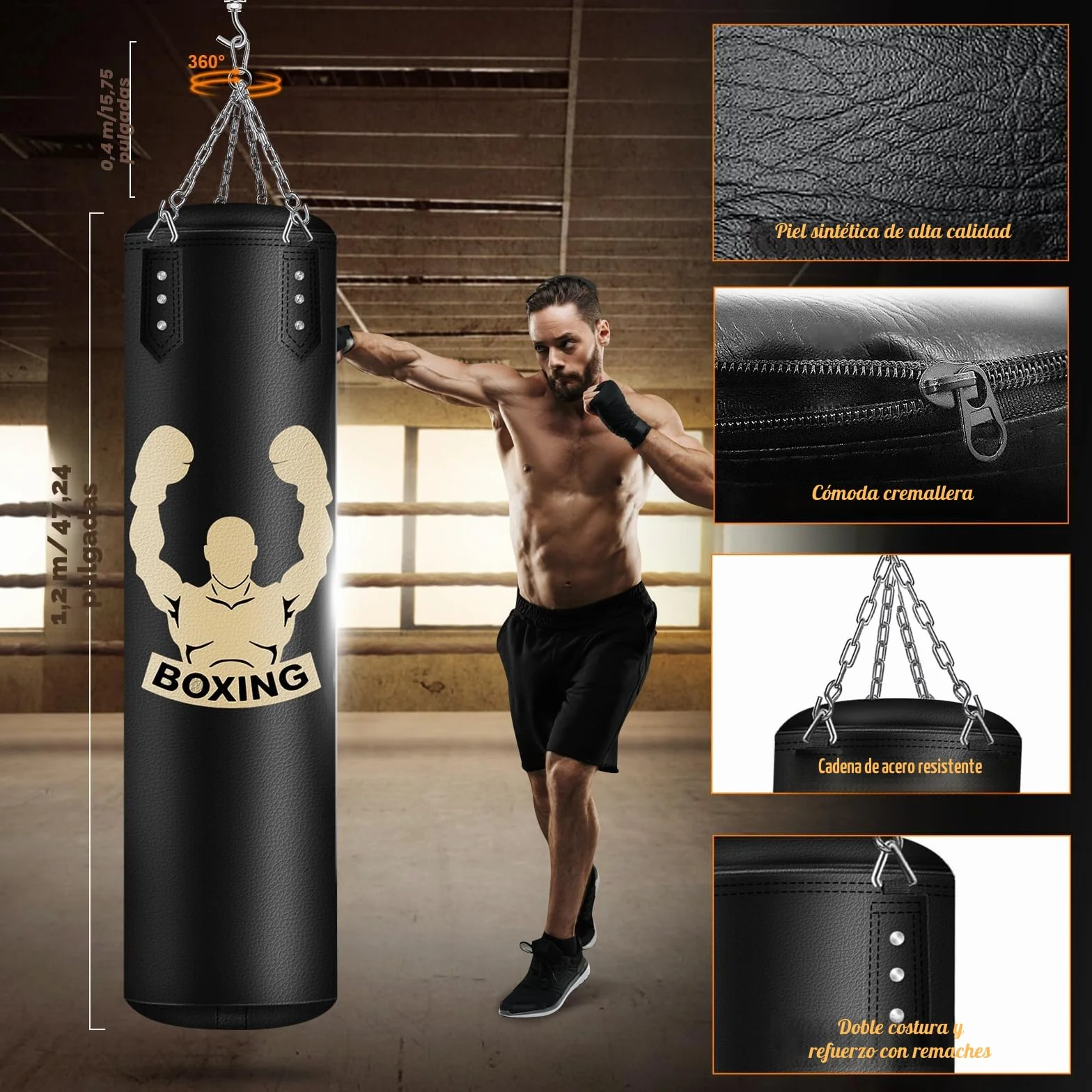 YORWHIN Saco de Boxeo Colgante, Equipo de Entrenamiento de Boxeo con Saco Boxeo Sin Relleno de 120cm, Pelota de Reflejos, Guantes de MMA, Muñequera, Set de Boxeo para Kárate Kickboxing Muay Thai