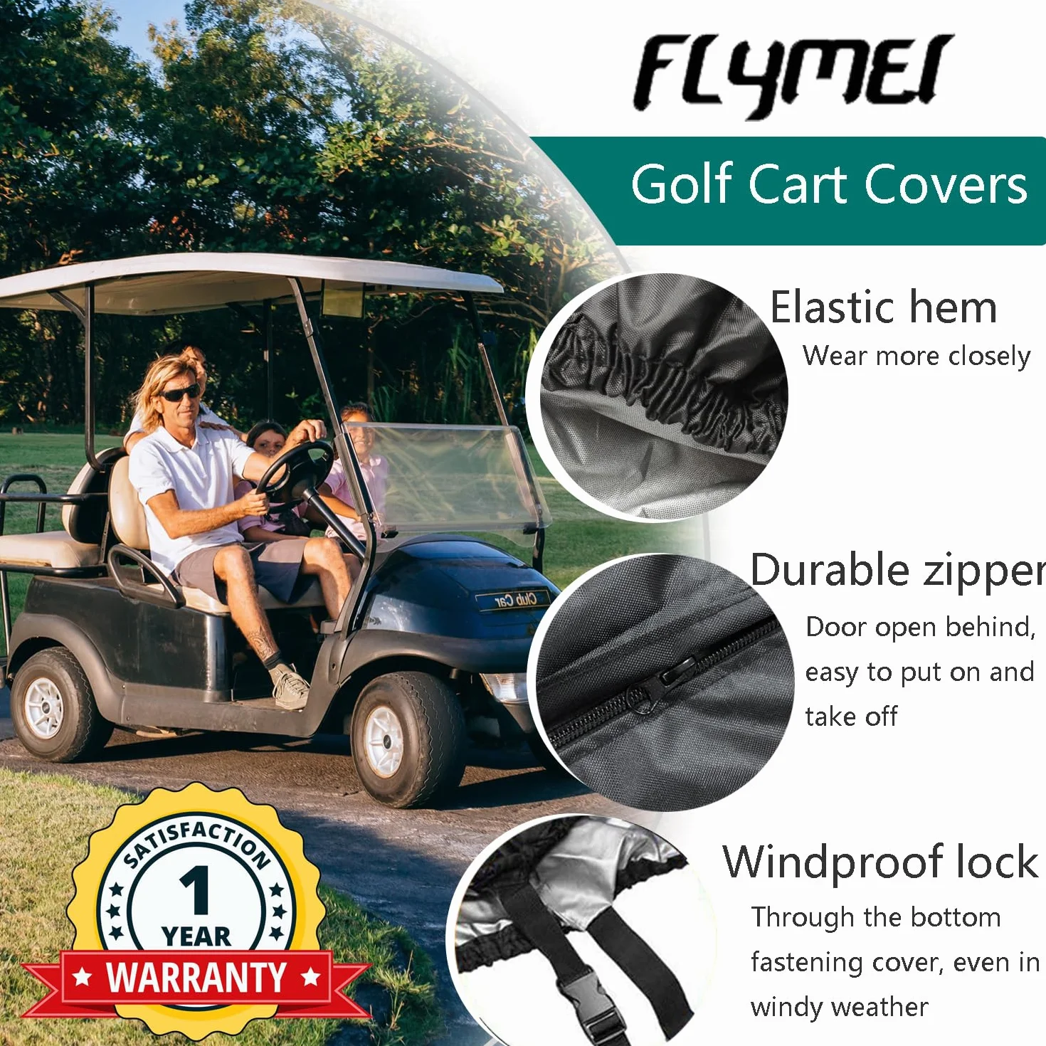 FLYMEI Impermeable Polvo Prevención para Carro de Golf 4 Pasajeros EZ GO Club Car Yamaha Gris Topo Negro
