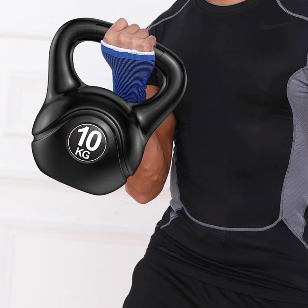 Pesa rusa, con recubrimiento en polvo con asas anchas y fondo plano pesas rusas de hierro fundido para fuerza, acondicionamiento y entrenamiento cruzado (tamaño: 10 kg)