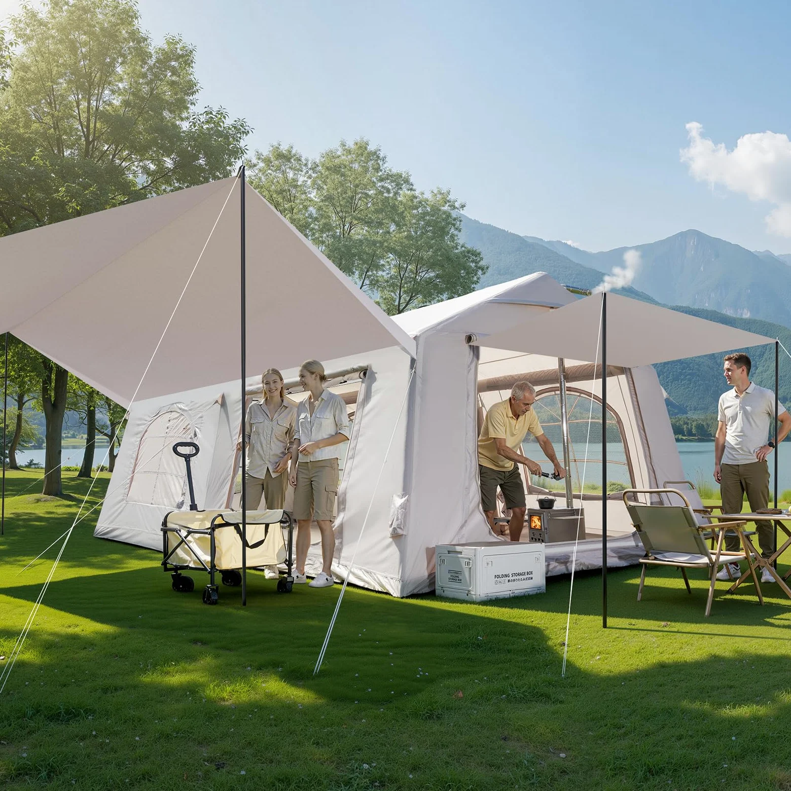 MOPHOTO Carpas inflables para camping, tienda inflable grande con bomba de mano, tienda familiar de fácil instalación, tienda de campaña para 4 estaciones, tiendas de campaña Oxford impermeables para