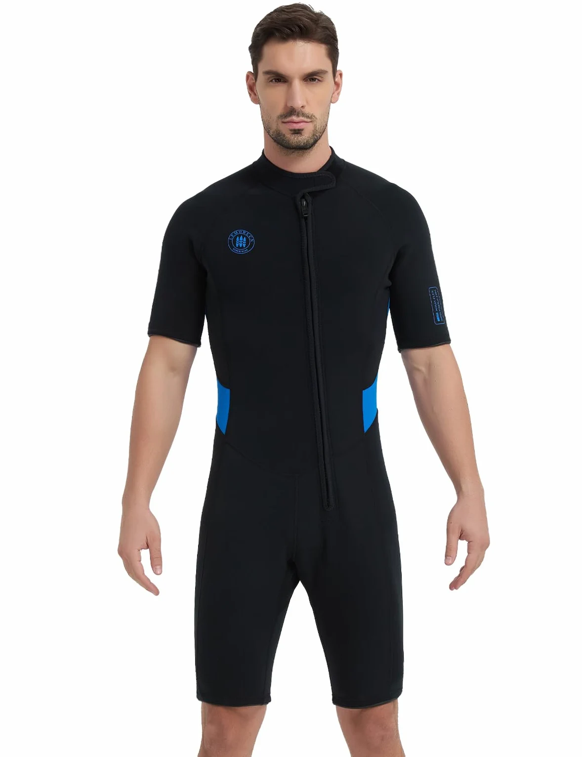 Lemorecn Traje de neopreno corto de 2 mm para hombre y mujer, traje de buceo de neopreno ultra elástico de manga corta traje de neopreno con cremallera frontal traje de baño térmico