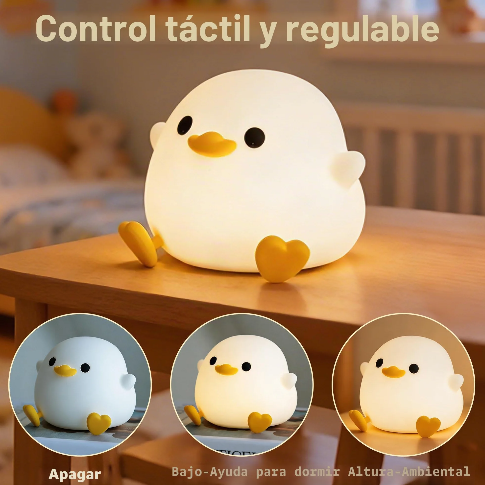 FAMIDUO Luz Nocturna Infantil DoDo Pato Lámpara Bebe Noche Silicona USB Recargable LED Táctil Brillo Ajustable Temporizador