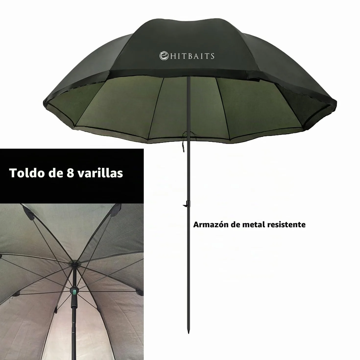 Paraguas de pesca impermeable 240 cm, Negro