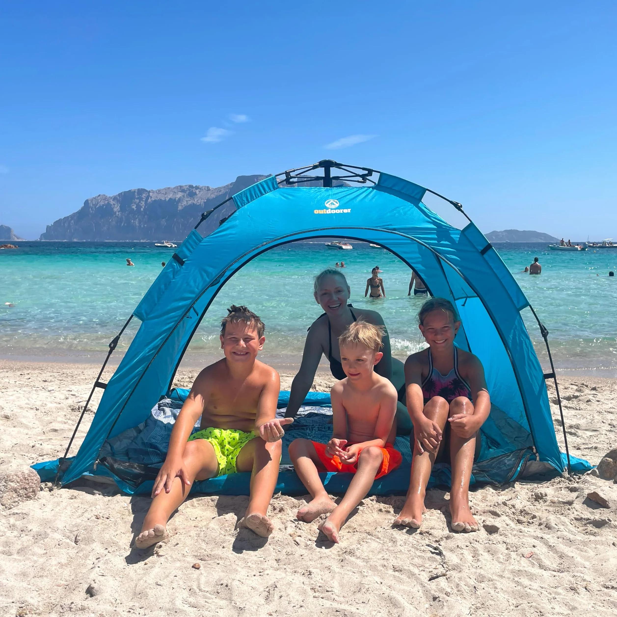 outdoorer Sun Snapper Air - Refugio de playa con 4 puertas y 3 ventanas, montaje rápido, protección UV 80, protección visual y protección contra insectos