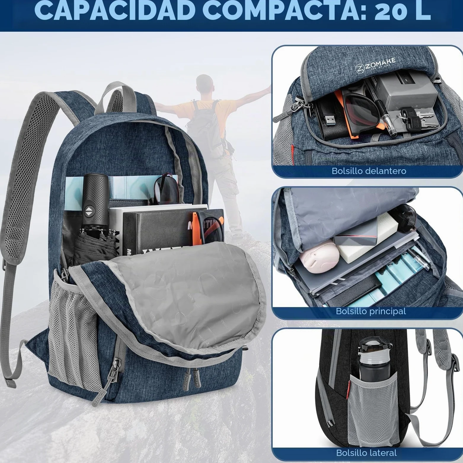 ZOMAKE Ultraligera Pequeña 20L Mochila Plegable para Senderismo Montaña Excursion Mochilas Ligeras Viajar para Hombre Mujer