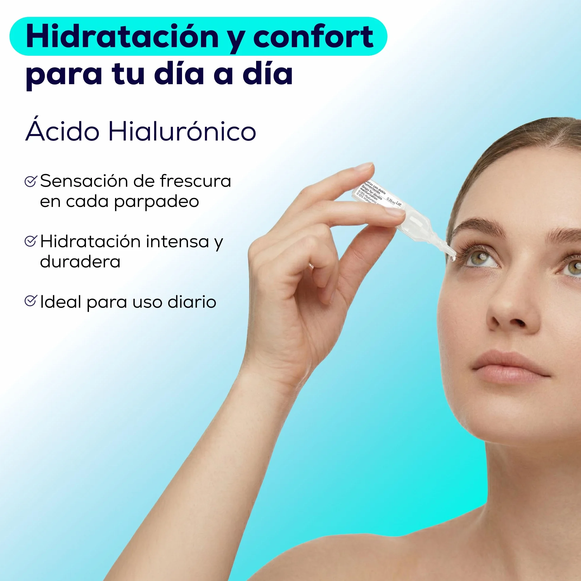 Gotas Ojos Secos Monodosis con Ácido Hialurónico e Hidroxietilcelulosa, 20 Viales 0,35 ml