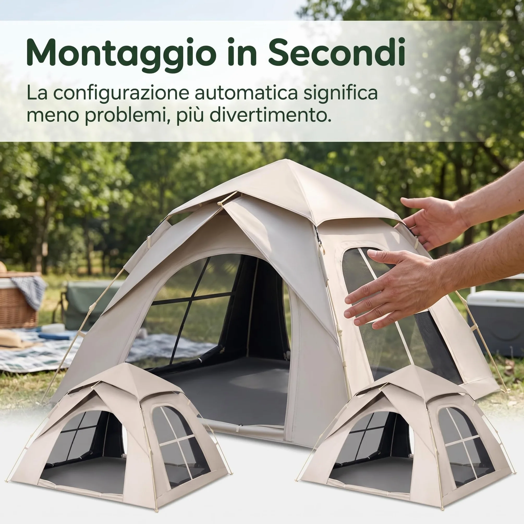 Tienda Campaña Automática para 2, 3, 4 o 5, Carpa Camping con Procción y Veilación