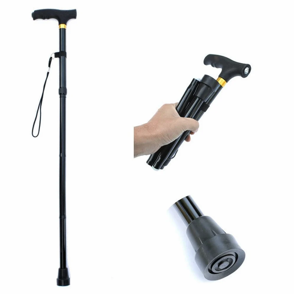 Bastón Plegable de aleación de Aluminio Engrosado con luz para Senderismo para Personas Mayores, Antideslizante y telescópico.