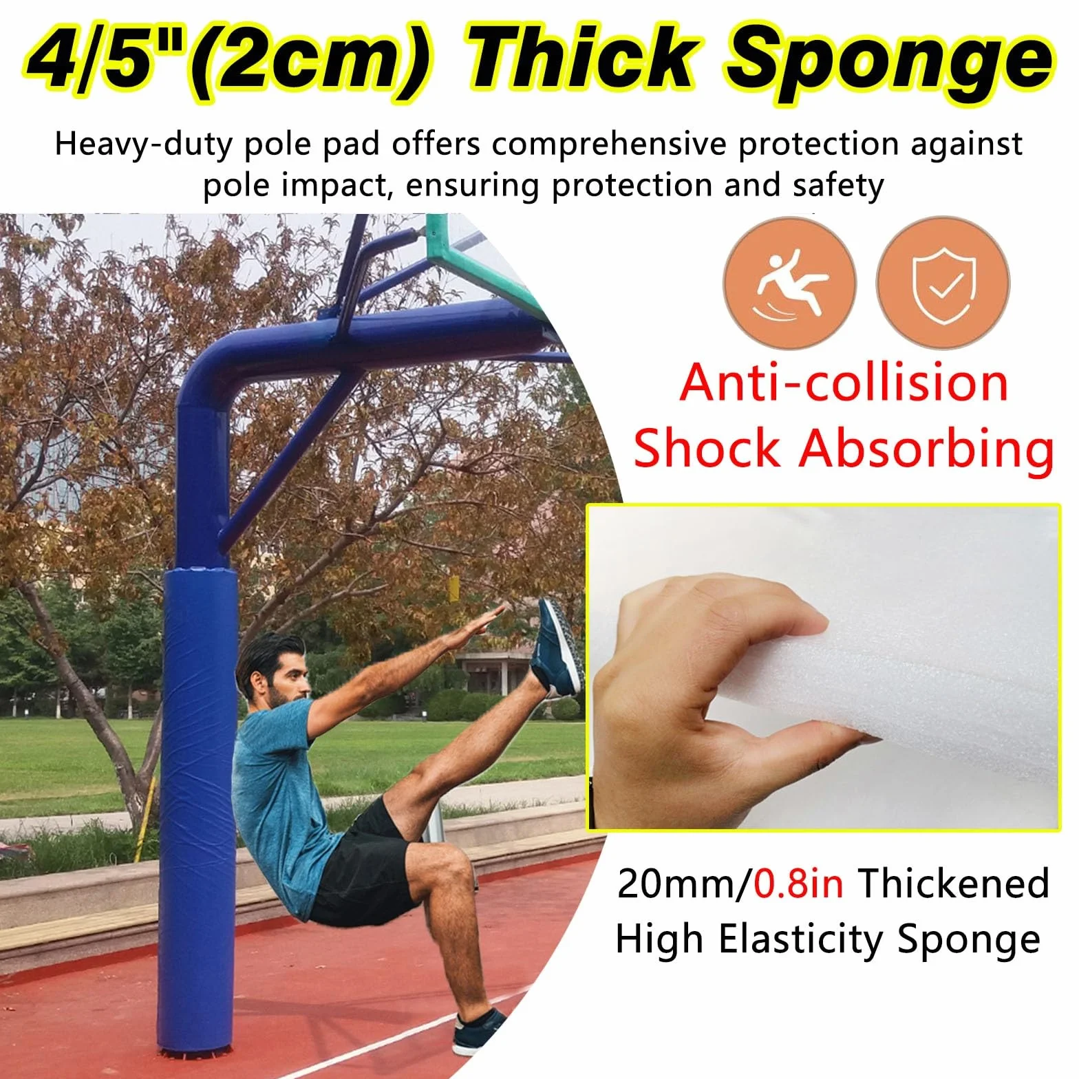 Protector para Poste de Baloncesto, Acolchado para Poste de 70", cojín de Seguridad para Todo Tipo de Clima para Equipos Deportivos de Gimnasio y Parques Infantiles, Almohadilla de Bloqueo d