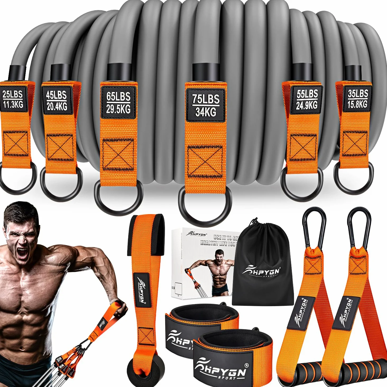 Bandas de resistencia, bandas de ejercicio pesadas con asas, bandas de fitness para entrenamiento, bandas de entrenamiento para hombres, juego de bandas de peso para entrenamiento muscular, fuerza,