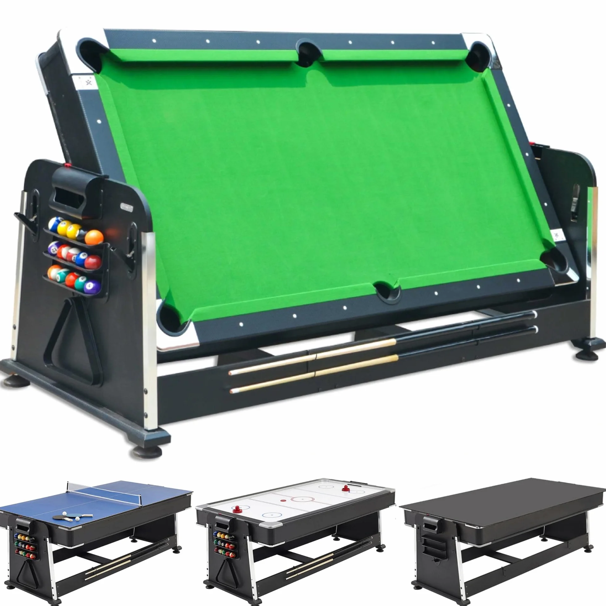 DEVESSPORT Multijuego Giratorio 4 en 1 Olimpus Mesa de Billar Air Hockey Ping-Pong Mesa de Comedor 203.5x112x81 cm