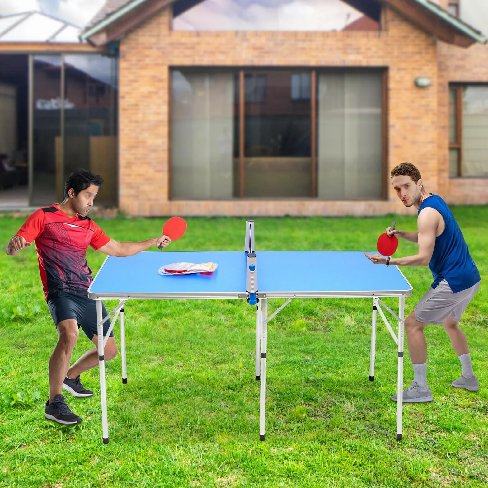 Mesa de ping pong plegable profesional exterior resistente intemperie altura regulable red