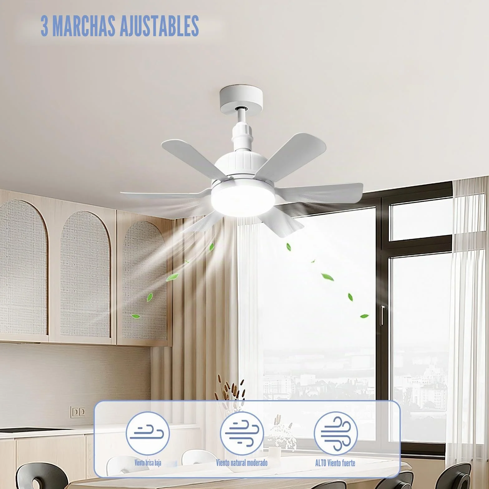 Ventilador de techo con luz LED 24W mando a distancia 3 velocidades silencioso E27