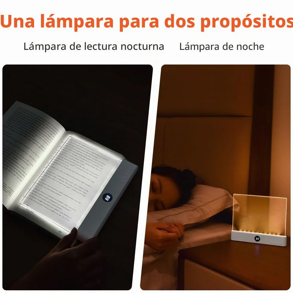 Luz Plana para Libros LED Recargable, 3 Colores Protección Ocular Ajustable, Blanco