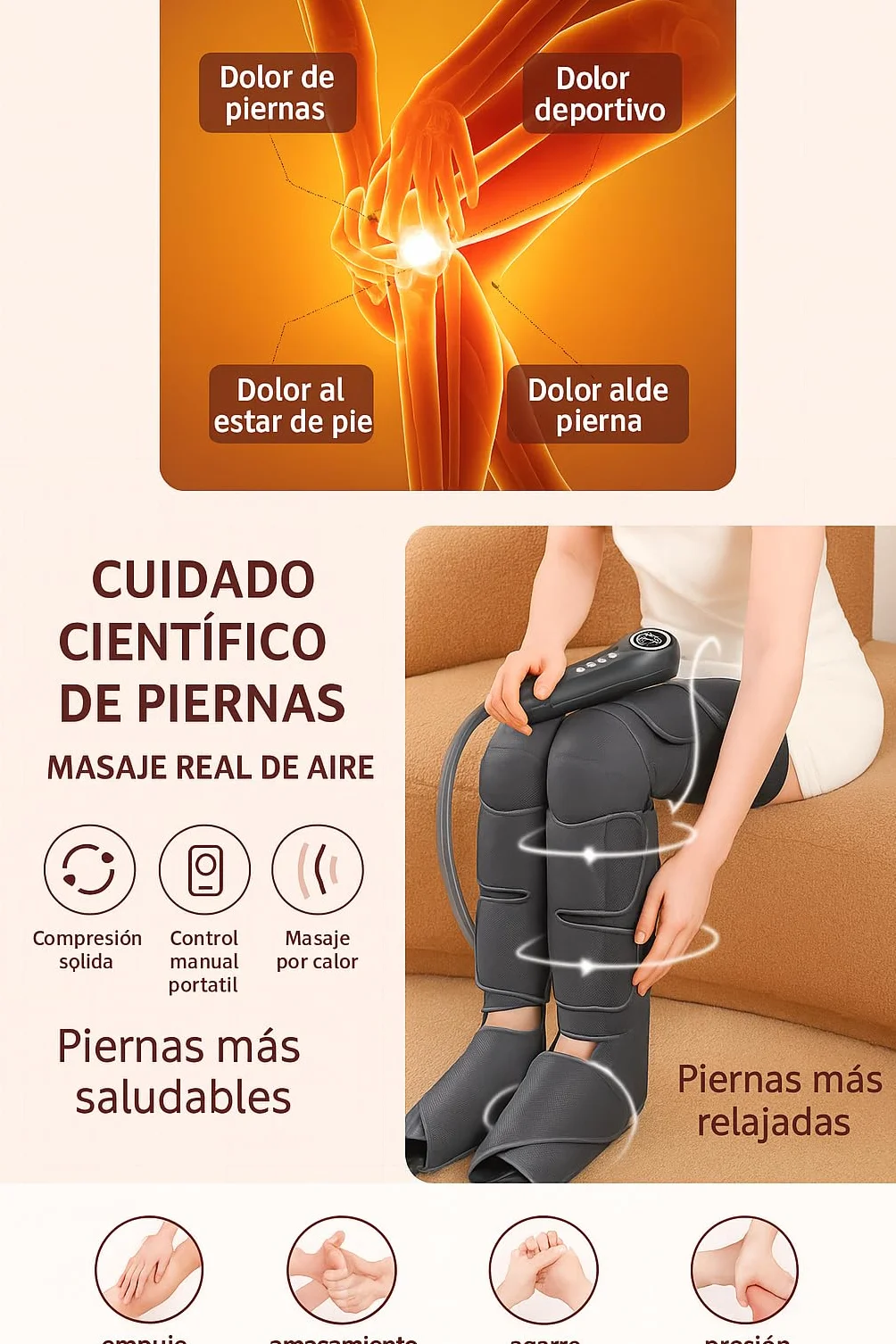 Masajeador de Piernas con Compresión de Aire, Calor y 3 Modos Inteligentes, 5 Niveles, Presoterapia
