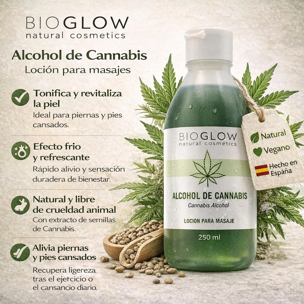 Alcohol de Cannabis Natural 250 ml Tónico Corporal Relajante Calmante Muscular Estimula Circulación