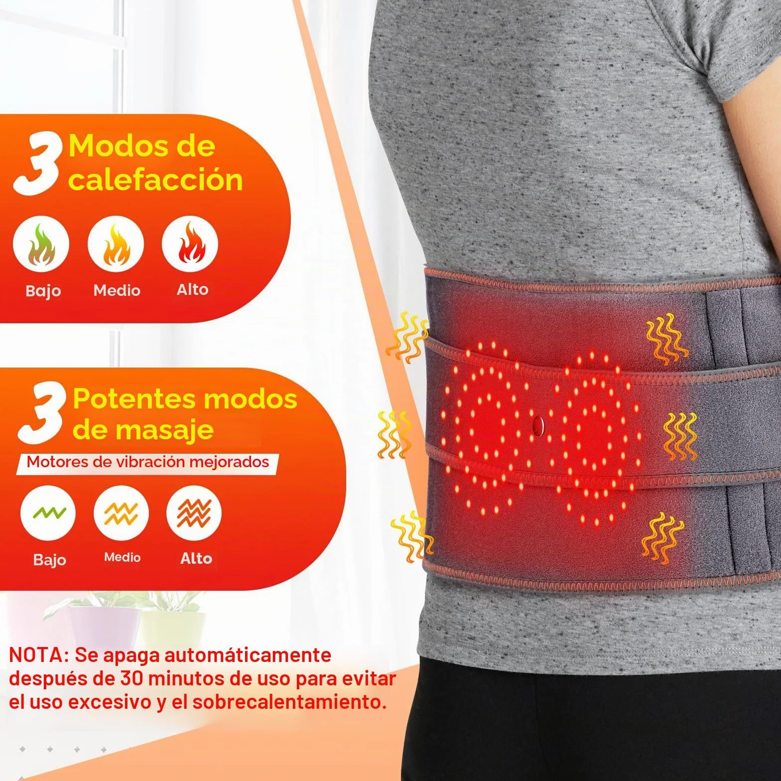 Almohadilla Eléctrica Para La Cintura, Cinturón Eléctrico Sin Cables Para La Espalda Con 3 Modos De Calefacción Rápida Y Masaje, Pantalla Táctil, Para Abdomen Con Batería Recargable 5000mAh
