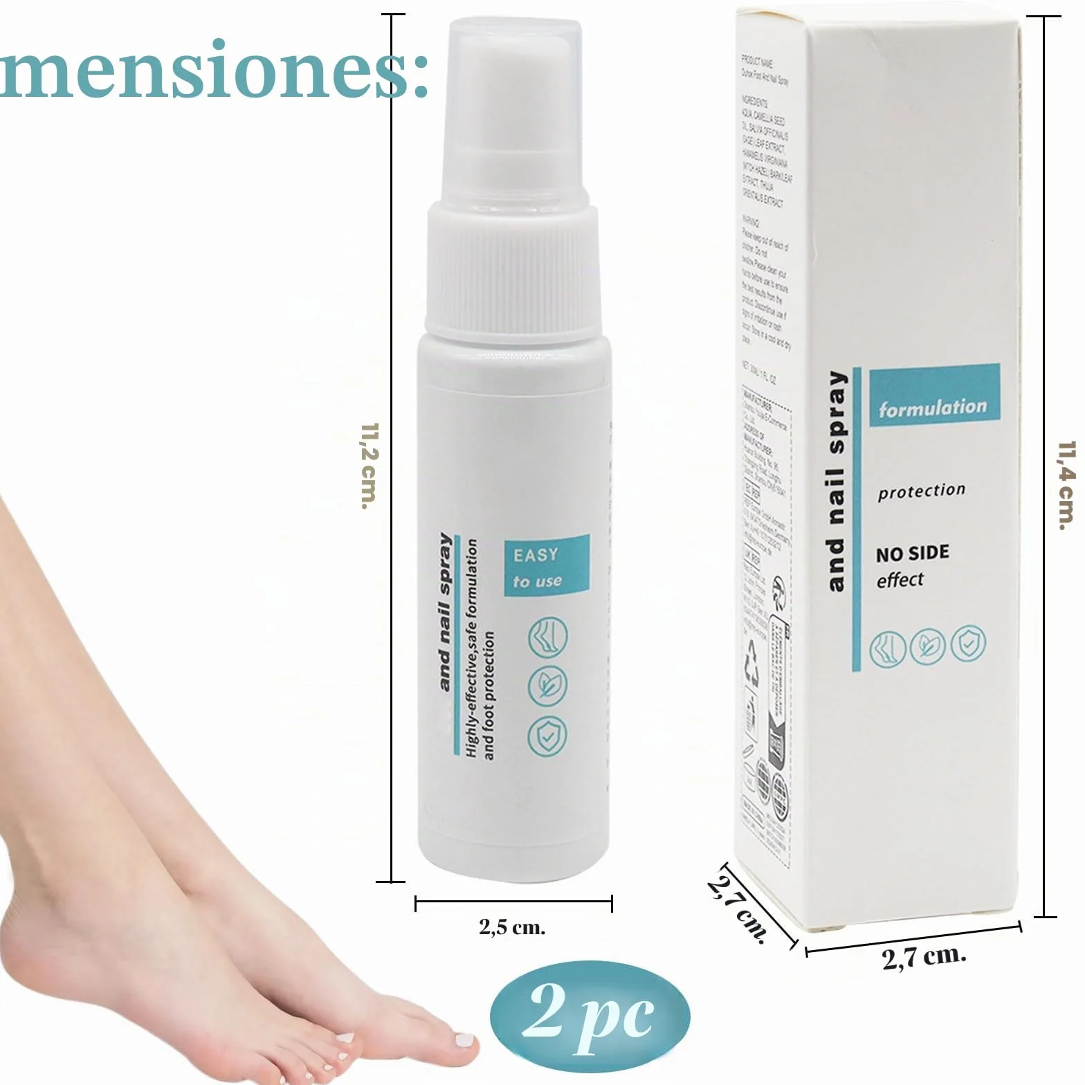 Spray para hongos en los pies y uñas, 2 unidades, reparación de uñas y control de olores
