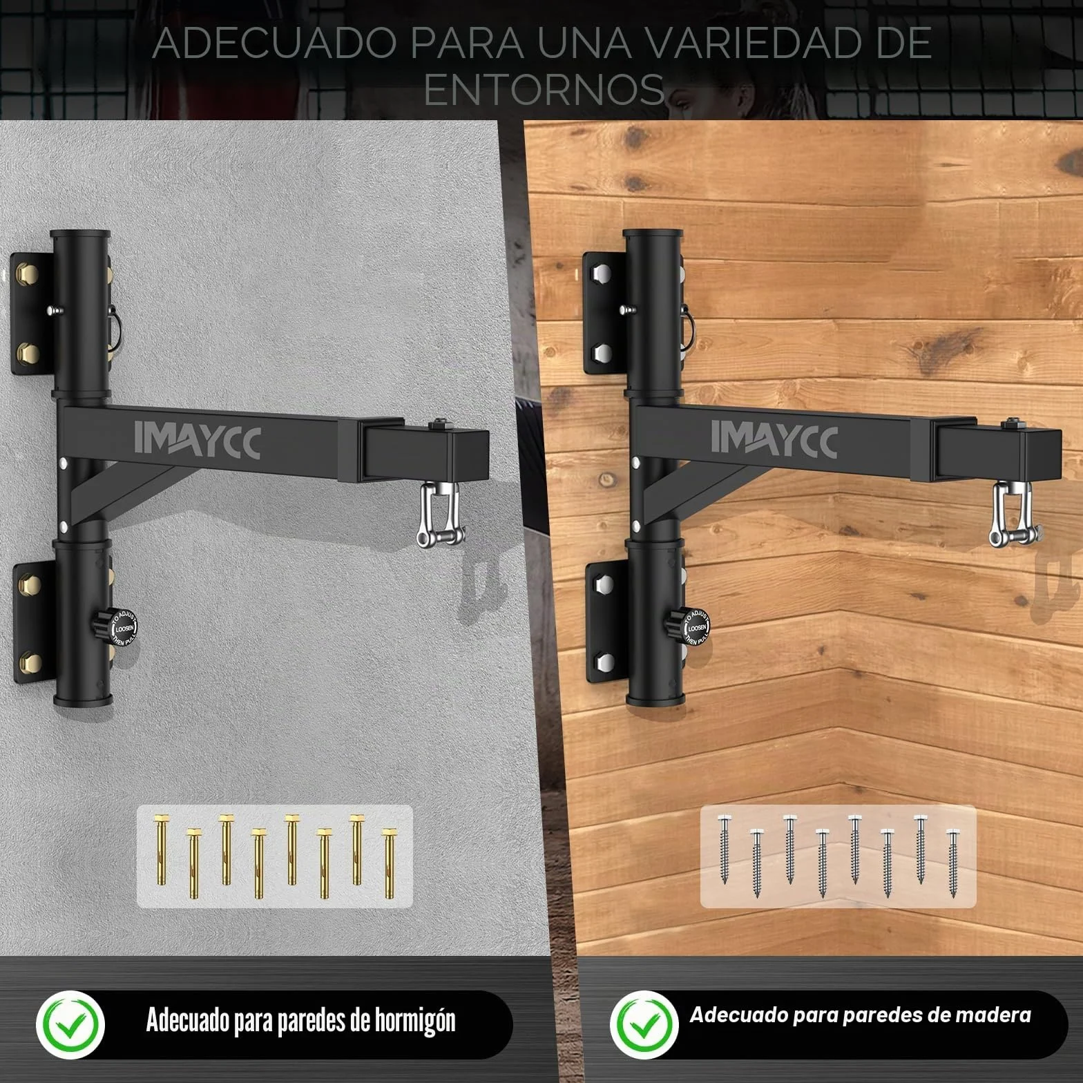 IMAYCC Soporte Saco Boxeo, Soporte Ajustable para Saco de Boxeo con Rotación de 180°, Espacio Eficiente, Interior t Exterior, Artes Marciales Mixtas Etc