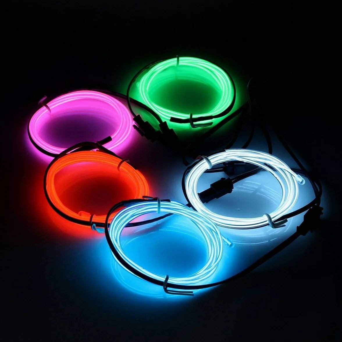 AUDEW EL Wire alambre neón 1M x 5 colores brillante electroluminiscente pila caja