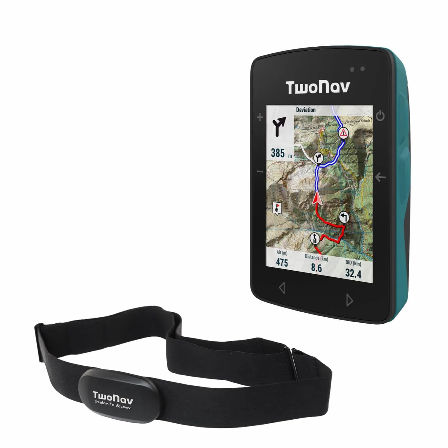TwoNav Roc + Pulsómetro Pecho, GPS con Pantalla 2.7 Pulgadas para MTB, Ciclismo, Gravel o bikepacking con mapas incluidos. Color Turquesa