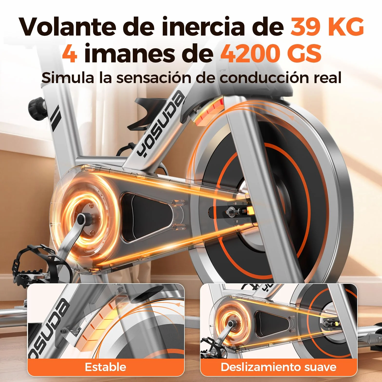 YOSUDA Bicicleta Estática con Resistencia Magnética Silenciosa, Bicicleta de Spinning con Monitor de LCD y Pulsómetro, Soporte para Tablet, App Exclusiva, Carga Máxima 136 kg