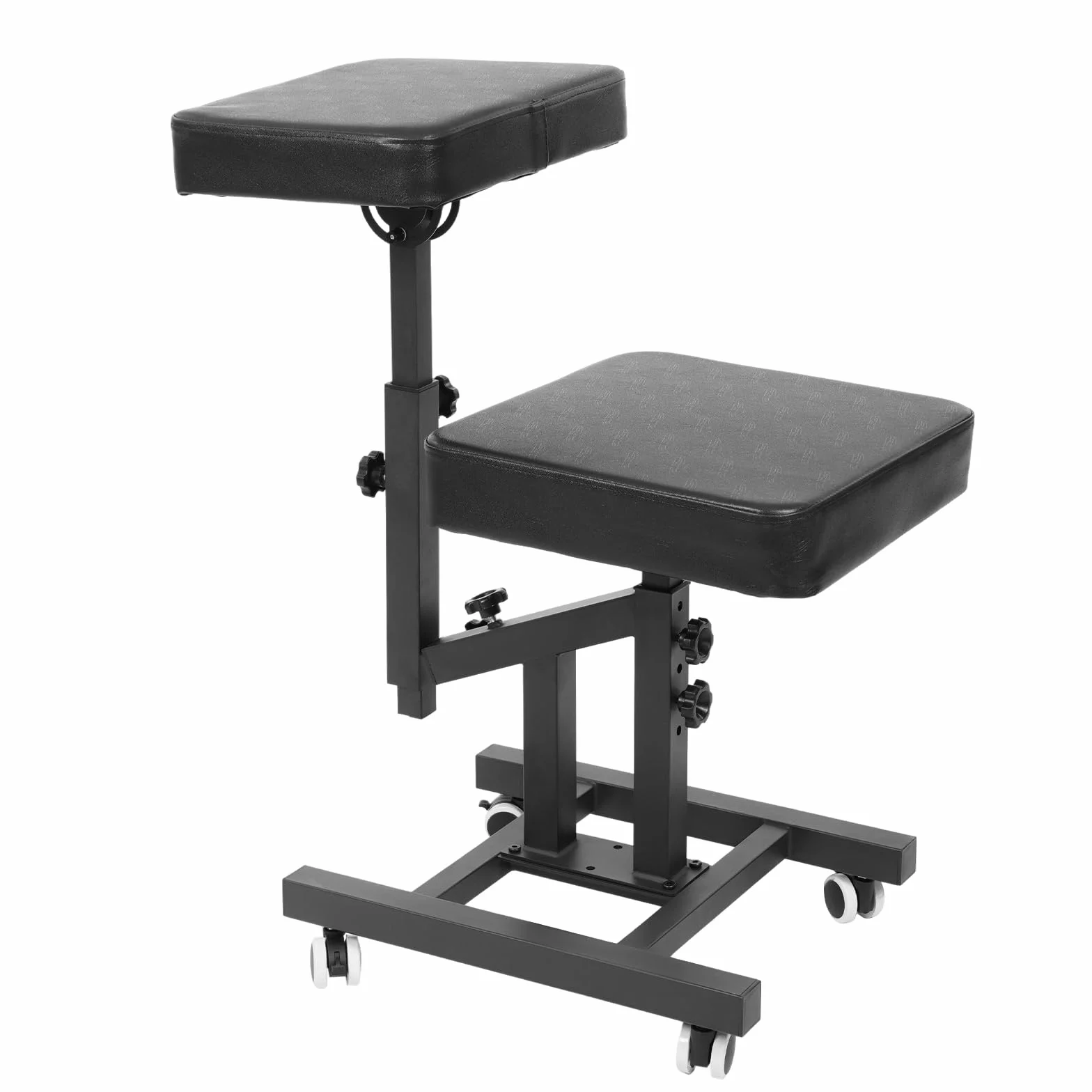 Silla de tatuaje multifunción ajustable con reposabrazos y ruedas, negra