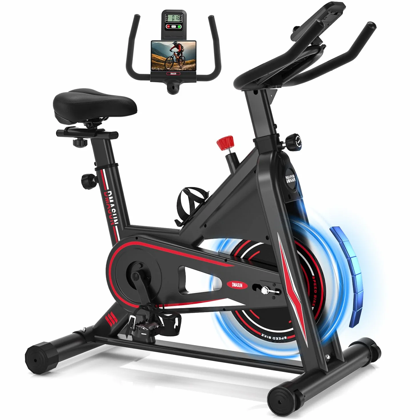 DMASUN Bicicleta Estática en Casa con Resistencia Ajustable, Bicicleta Spinning Silenciosa con Monitor LED, Cómodo Cojín de Asiento, Asientos Cómodos Transpirables Capacidad de 160 KG