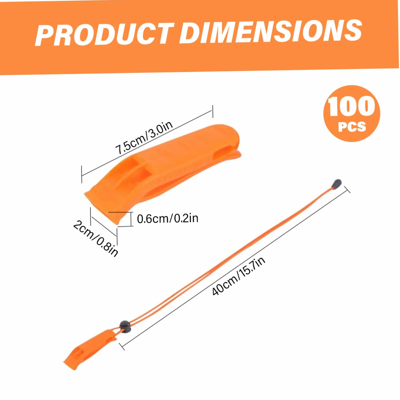 Jorzer Silbato de Emergencia 100PCS Silbato de Seguridad de plástico Ruidoso con cordón Equipo de Supervivencia para Kayak Barco de Pesca Camping Senderismo Caza de Emergencia..