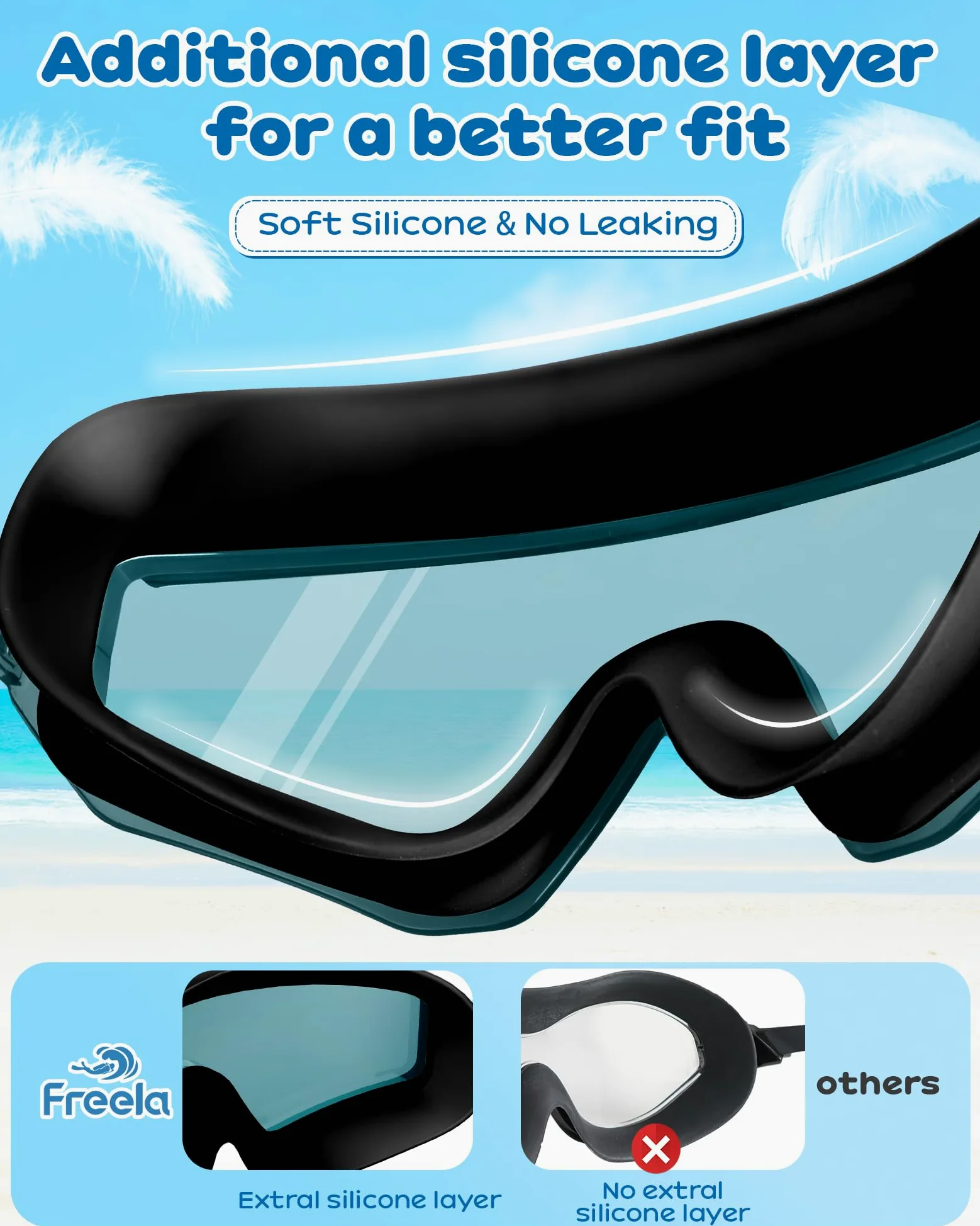 Freela Paquete de 2 gafas de natación para niños de 8 a 16 años, protección UV antivaho, capa extra de silicona, gafas de natación para niños y niñas