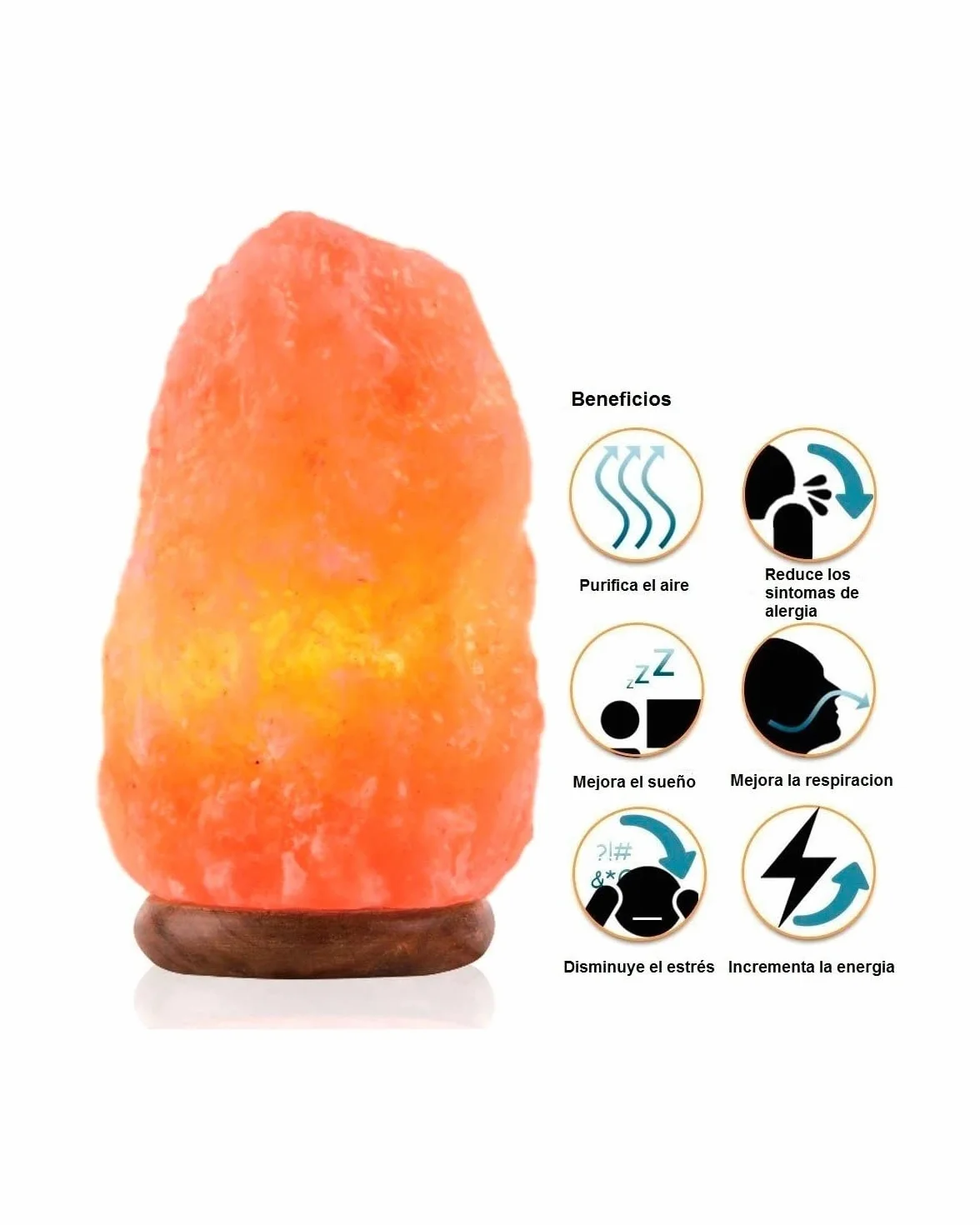 Lámpara de Sal del Himalaya Natural 1.5-2kg PLUS HOME con Bombilla LED Enchufe Europeo