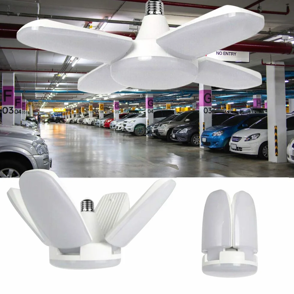 Lámpara de Techo LED 80W 8000LM E27 4 Paneles Ajustables Blanco Frío para Garaje Taller