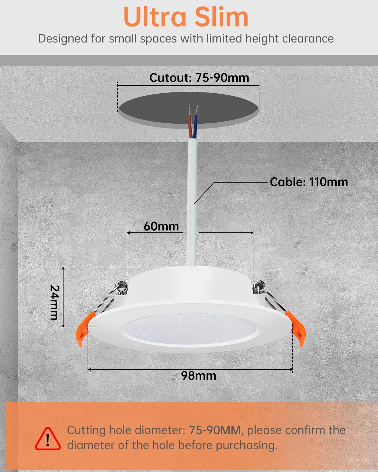 Tomosu Downlight LED Techo Empotrable Extraplano Redondo 5W 450LM Blanco Frio 6000K IP44 Corte 75-90mm AC 220-240V