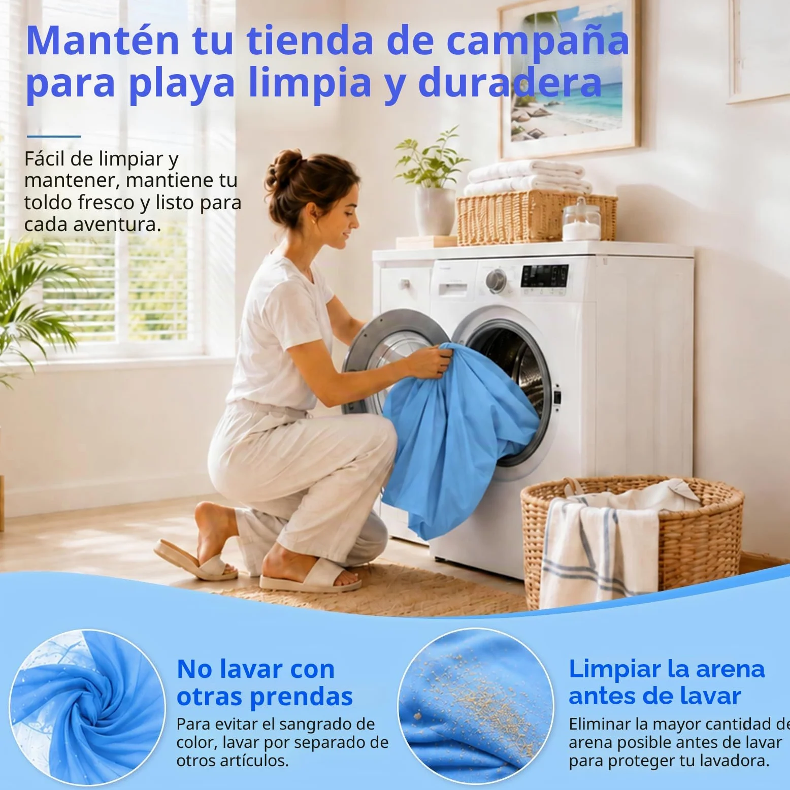 Tienda de Playa UPF50+ con Esterilla, Toldo Solar Antiviento Portátil | Refugio con Anclajes de Arena y Barras de Aluminio, Fácil Montaje para Camping, Playa y Picnic, 10x10FT Azul Cielo