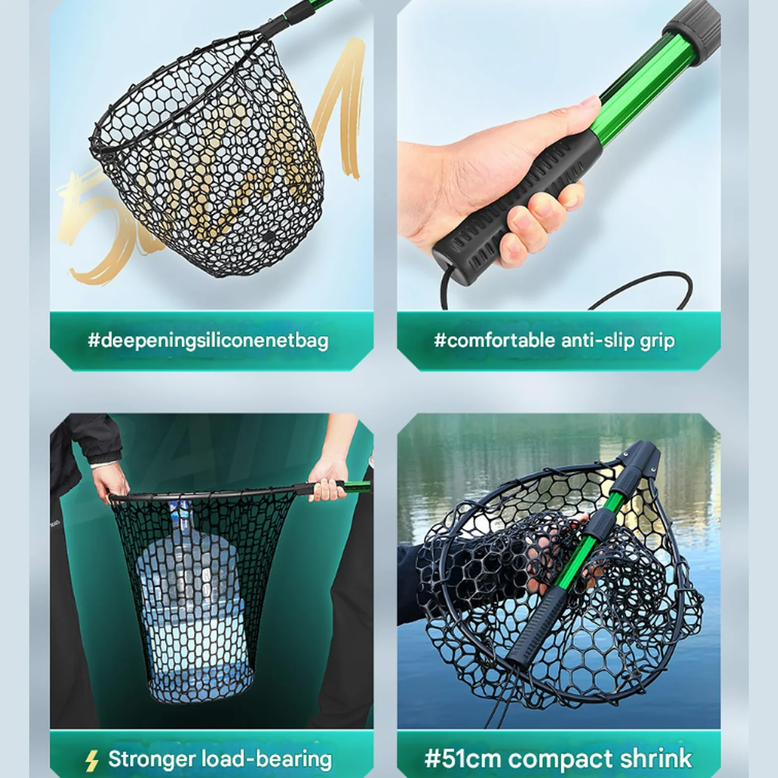 Red de pesca telescópica plegable, barra de aluminio resistente a la corrosión, malla suave para pesca profesional, red de pesca compacta