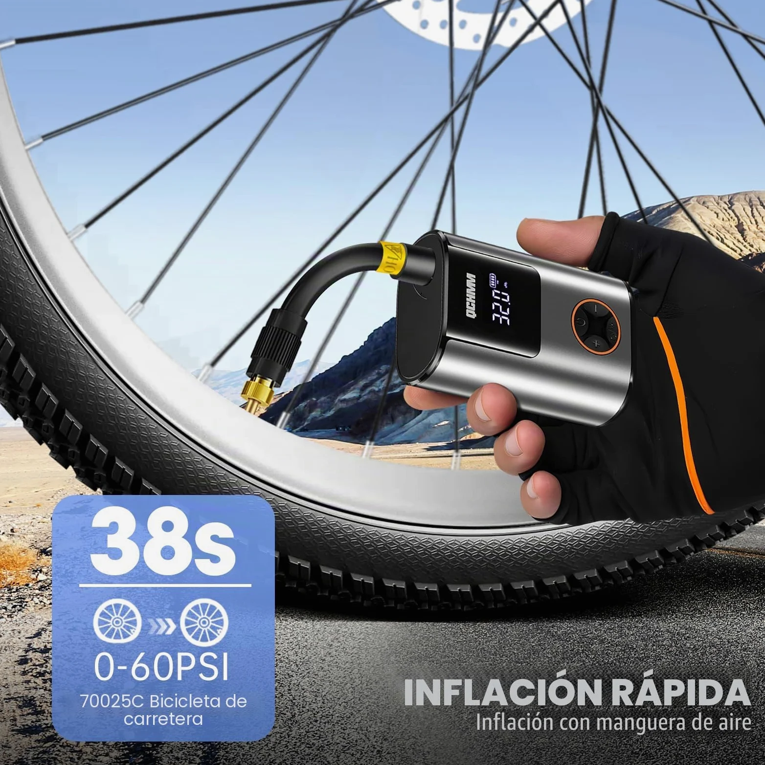 Bomba de bicicleta eléctrica, mini bomba de aire eléctrica para bicicleta, bomba de aire con manómetro para válvulas Schrader y Presta, bomba de aire de batería de 120 psi, unidades PSI/bar, apagado