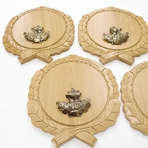 GTK Oferta 5 placas de cuña talladas de roble claro AF 19 cm con 5 hojas de roble, portada grande, cuña, tabla de especias, cartel trofeo.