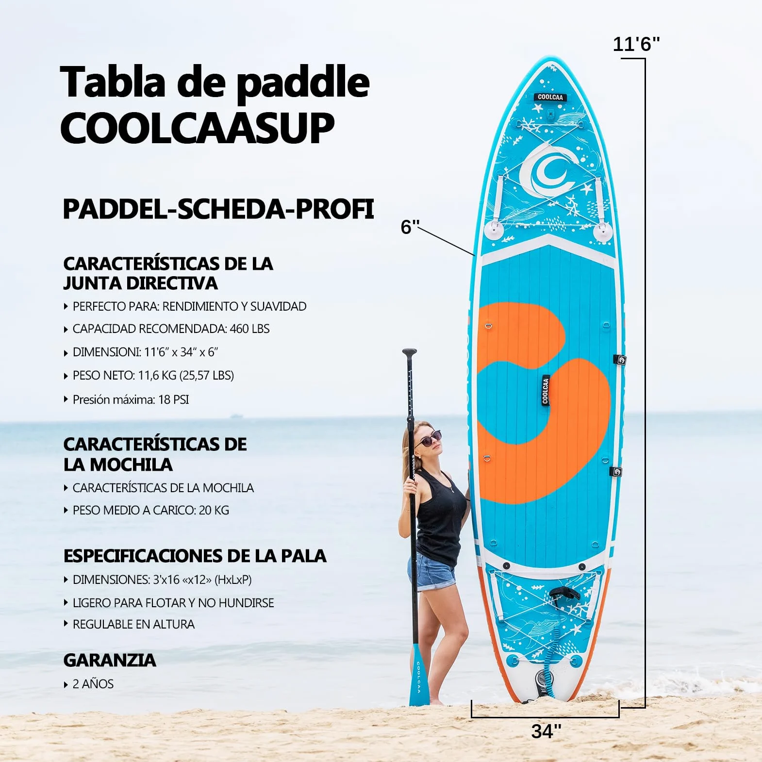 COOLCAA 354cmx86cmx15cm Tabla Paddle Surf Hinchable con Accesorios Sup de Primera Calidad, Capacidad de Carga de hasta 210kg, Tabla de Sup para Adultos y Jóvenes de Todos los Niveles
