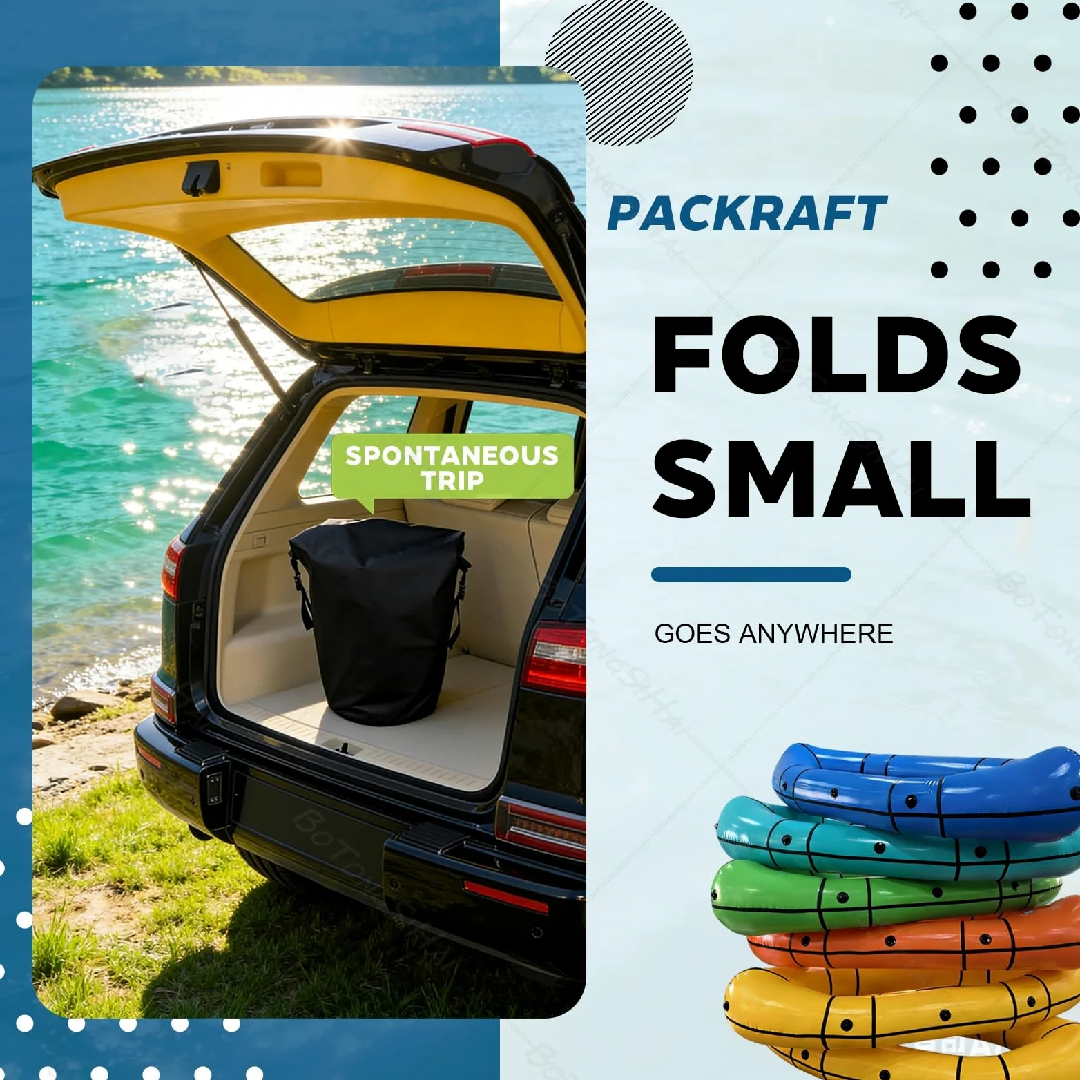 Packraft Kayak Hinchable PVC Ultra Ligero - Barco Inflable 1 Persona, Hinchado Rápido, Compacto para Bicicleta Y Senderismo, para Pesca Y Aguas Tranquilas
