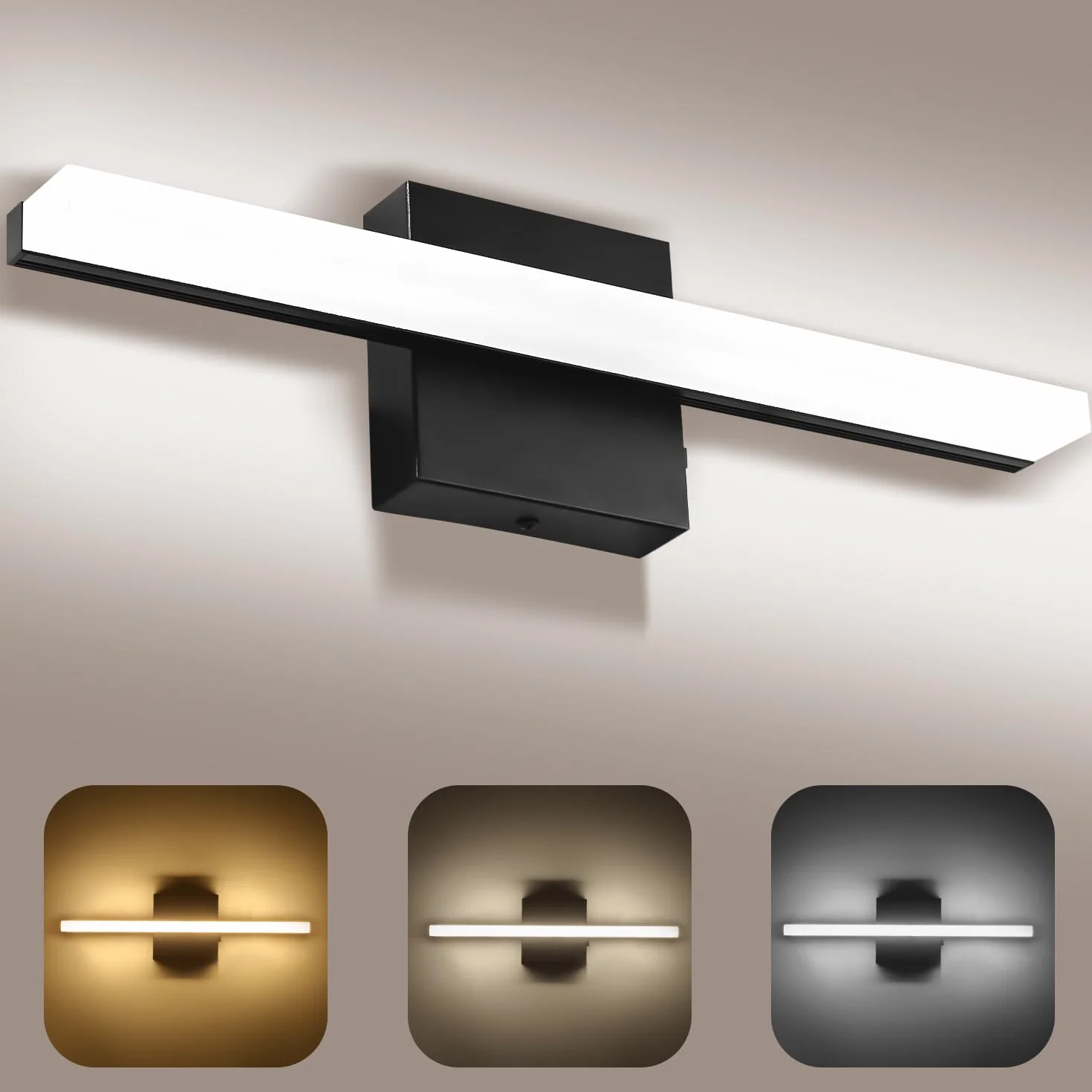 Lámpara de Espejo para Baño 40CM LED 3000-6000K Control de Color Aplique Acrílica Pared Moderna
