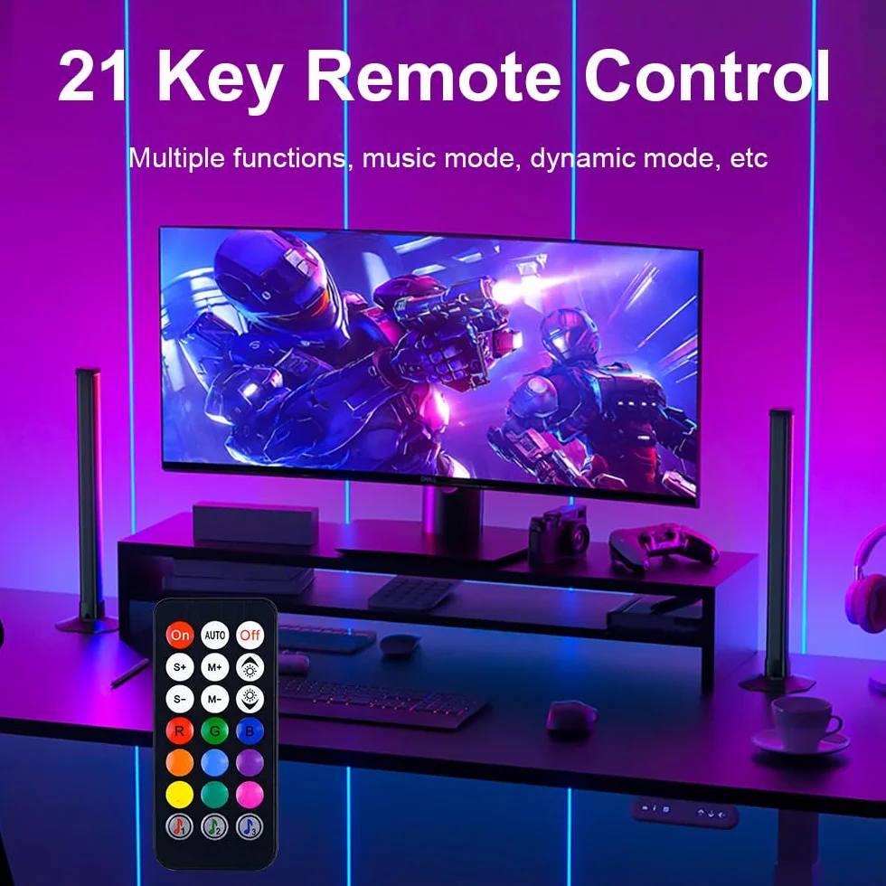 Barra de Luz LED RGBIC 42 cm, Lámpara Gaming USB con App Bluetooth, Iluminación 270° y Sincronización Musical
