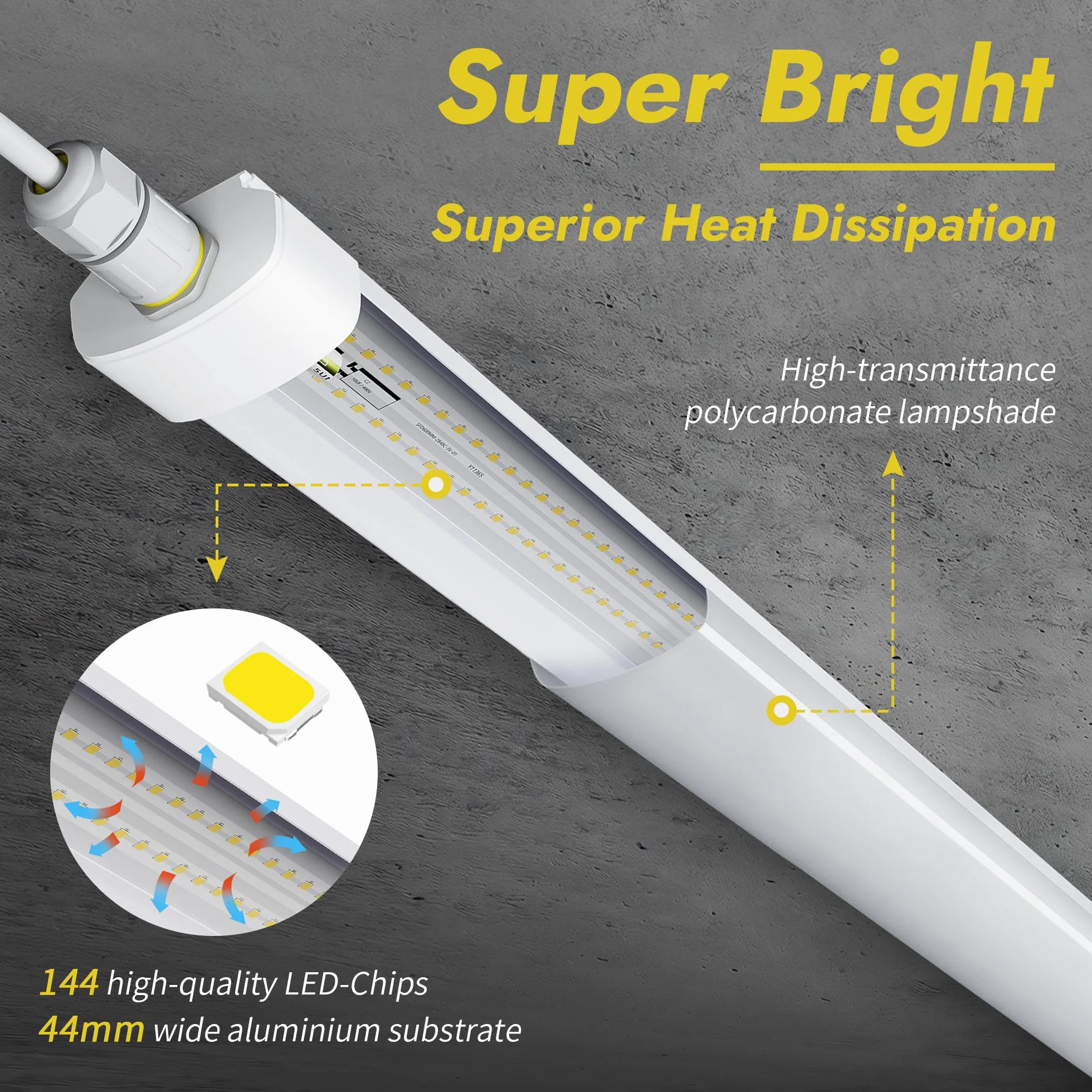 GeyouLux Fluorescente LED 90cm Plafon 30W 3780lm 5000K IP65 Estanca Tubo 144 LEDs Blanco Cocina Taller