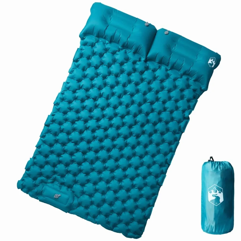 Colchoneta doble con cojín autoinflable azul para senderismo, playa, viaje, tienda de campaña