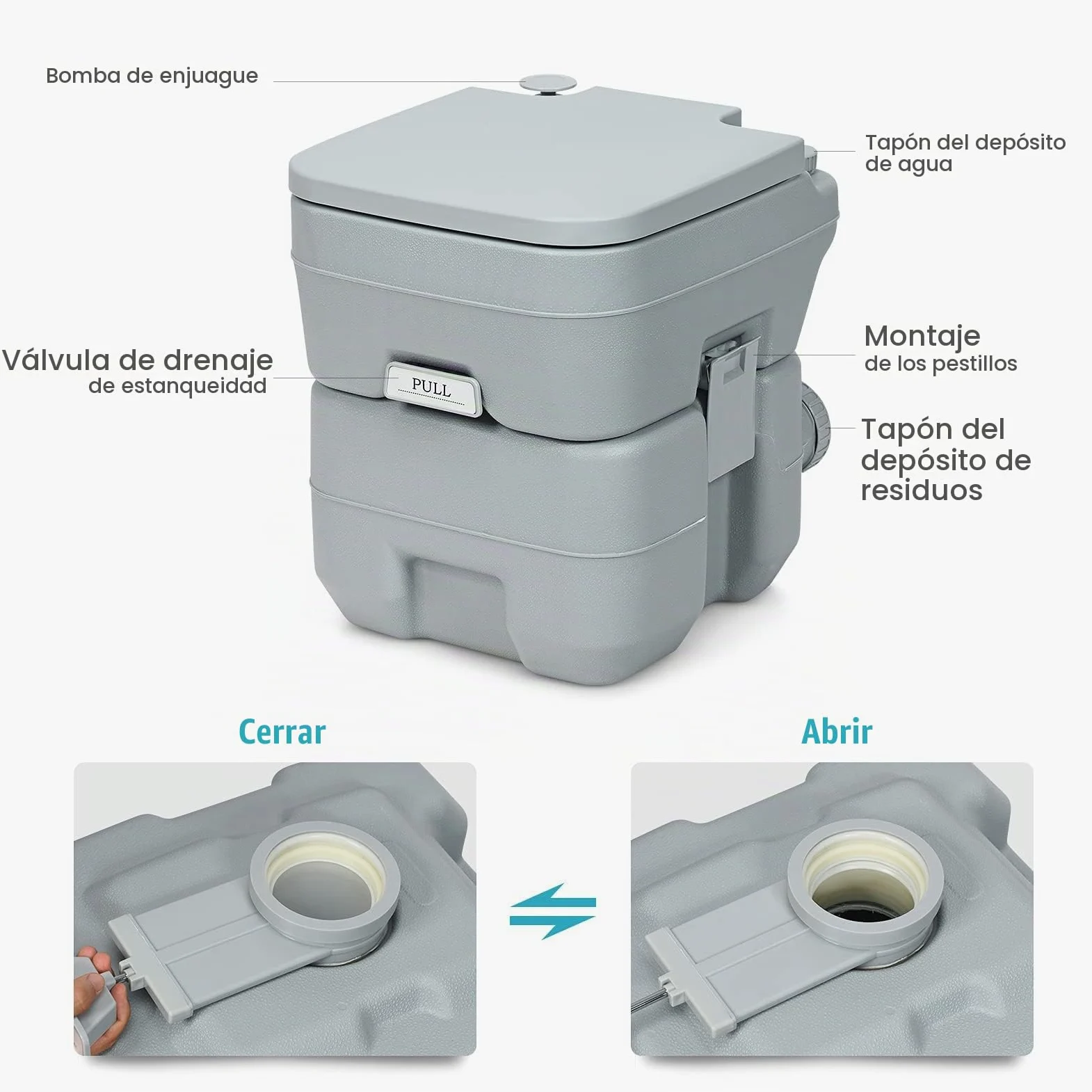 COSTWAY 20 L Inodoro Portátil con Tapa para Camping Viaje Móvil WC/Baño Portátil Camping Exterior con Extraíble Tanque de Aguas Residuales y Tanque de Agua Dulce 12 L