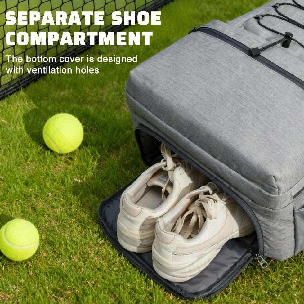Bolsa de Tenis Impermeable con Zapatillero para 2 Raquetas Pickleball Padel Squash Bádminton