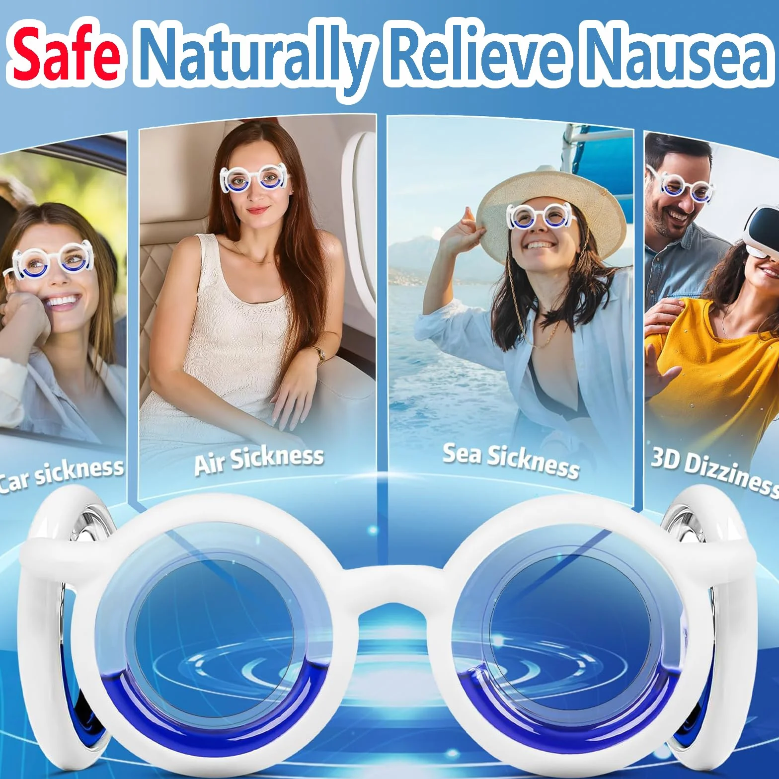 Lankai 3 Piezas Anteojos Antimareos Set, Pulseras Antimareo Niños Y Adulto, Aliviar El Mareo, Pulsera De Acupresión