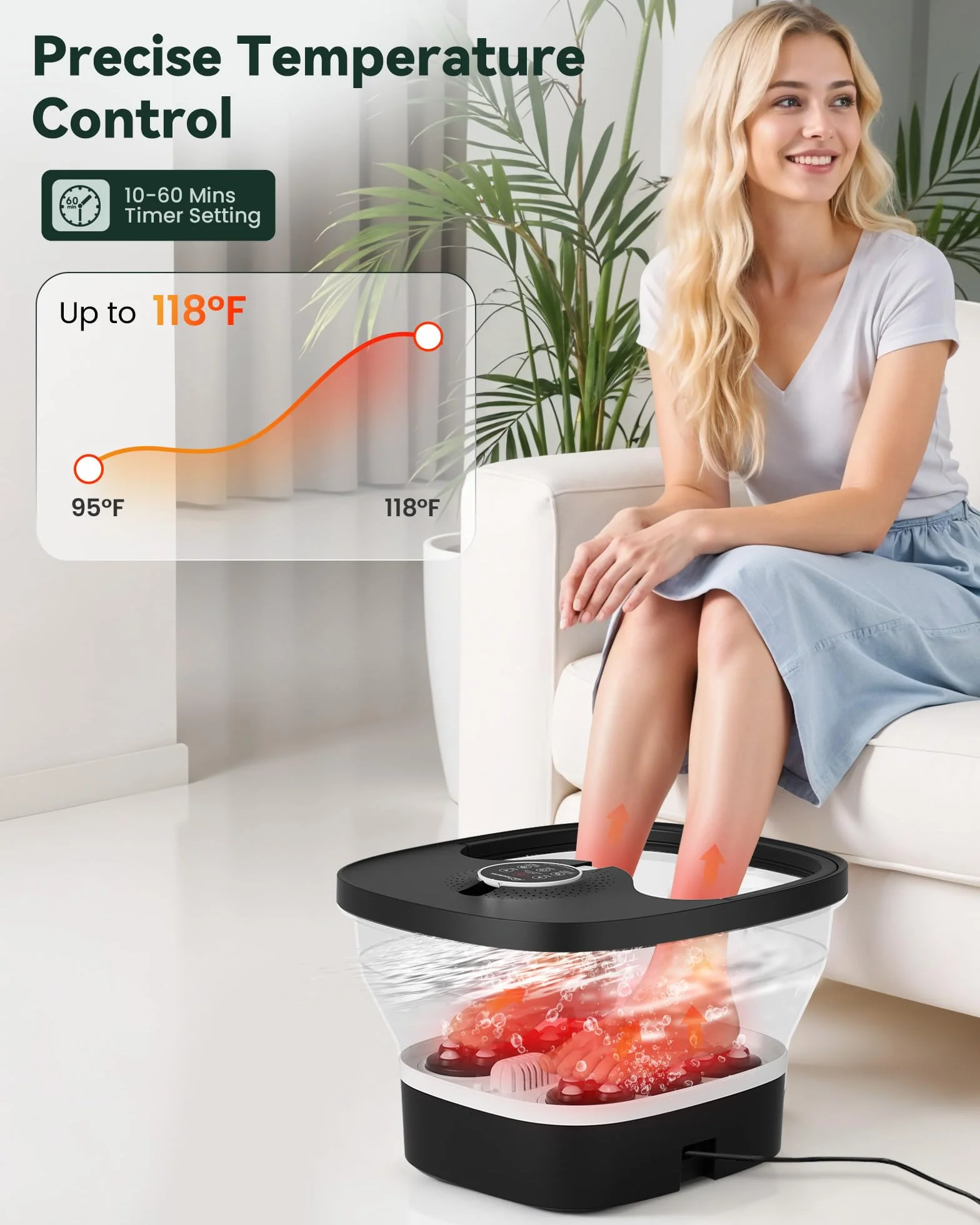 Snailax Bañera Spa Masajeador de pies con calor, Mando a distancia, Shiatsu, Plegable